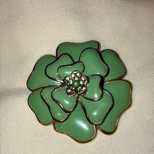 Green and Gold‎ Floral Brooch with Enamel Petals